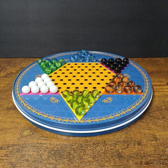 Vintage Chinese Checkers, Checkers, Chess Travel Game Board Tin w/ Game Pieces - Picture 3 of 9
